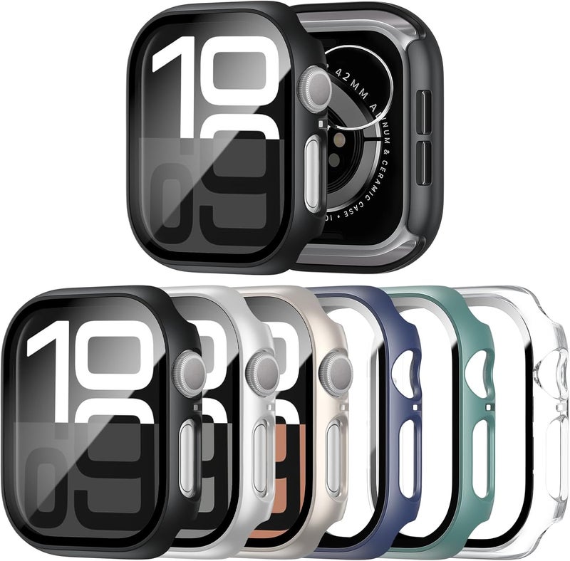 JERXUN 6 Pack Case with Tempered Glass Screen Protector for Apple Watch Series 11 Series 10 46mm, Ultra-Thin Scratch Resistant Full Protective Hard PC Bumper Cover for Apple Watch 46mm - Image 1